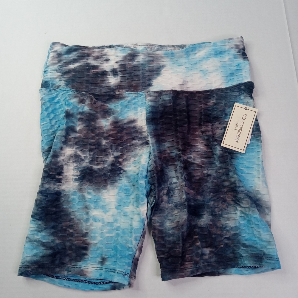 No Comment Textured Biker Shorts Women's Size XL Blue Black Tie-Dye Pattern